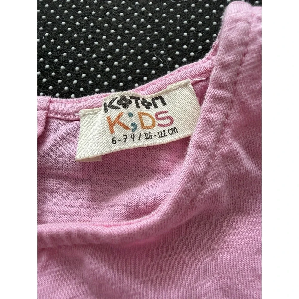 Koton Flutter Sleeve Eyelet Dress Girls Sz 6-7 Blush Pink Tiered Feminine Spring